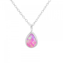 Silver Pear Opal Necklace