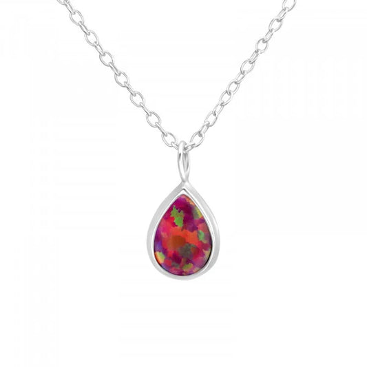 Silver Pear Opal Necklace