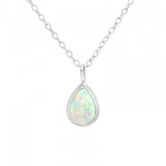 Silver Pear Firesnow Opal Necklace