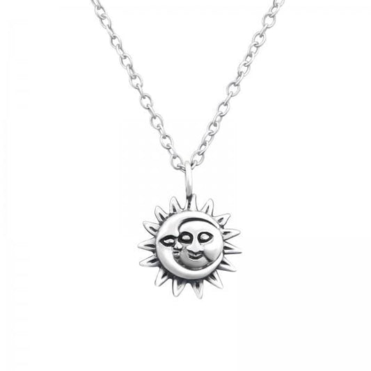 Silver Sun and Moon Pendant Necklace