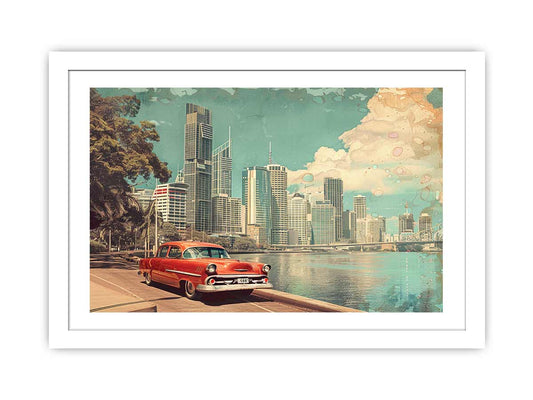 Brisbane City Vintage Framed Print