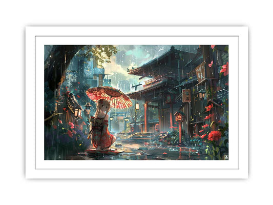 Anime in Rain  Framed Print