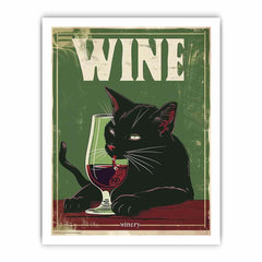 A black cat drinking red wine