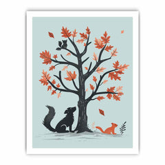 oak tree & animals Framed Print