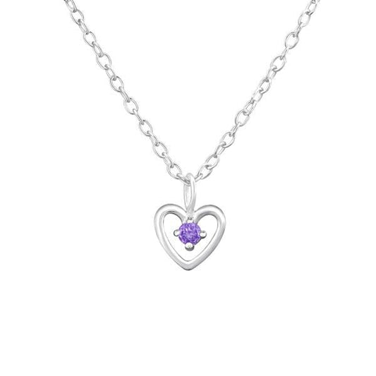 Silver Birthstone Heart Necklace