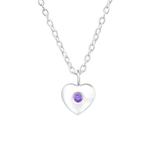 Silver Birthstone Heart Pendant Necklace