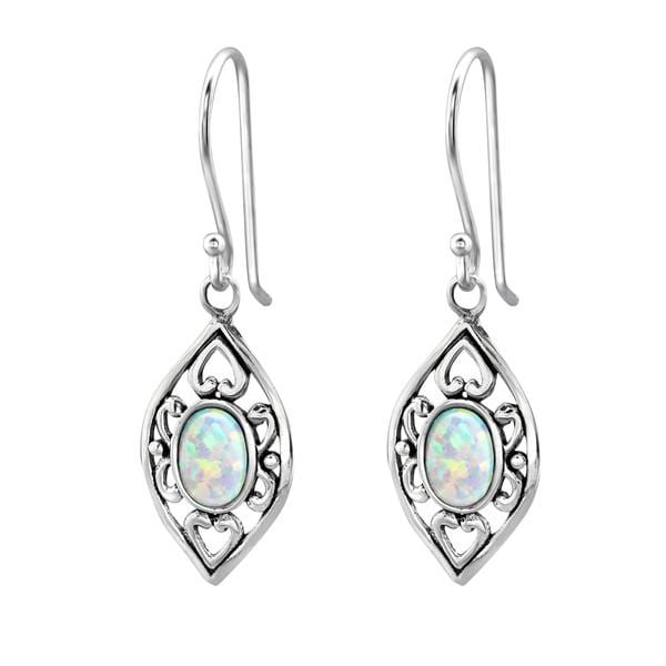 Silver Fire Snow Opal Marquise Earrings
