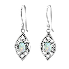 Silver Fire Snow Opal Marquise Earrings