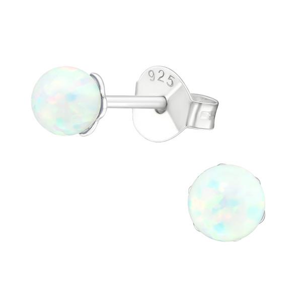 Sterling Silver Fire Snow Opal Ball Ear Studs