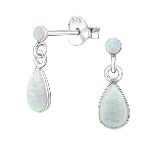 Sterling Silver Fire Snow	 Opal Ear Studs