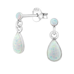 Sterling Silver Fire Snow	 Opal Ear Studs