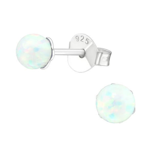 Sterling Silver Fire Snow Opal Ball Ear Studs