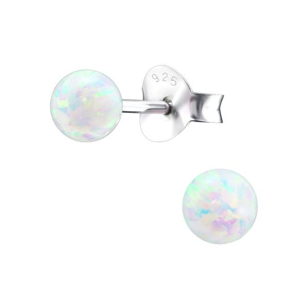 Sterling Silver Fire Snow  Opal Ball Ear Studs