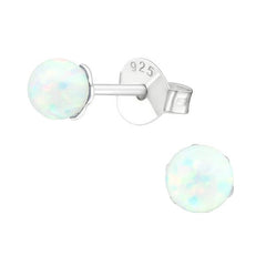 Sterling Silver Fire Snow Opal Ball Ear Studs