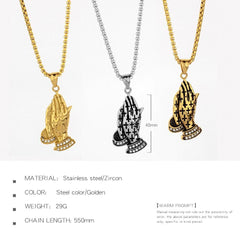 Stainless Steel Praying Hands Necklace