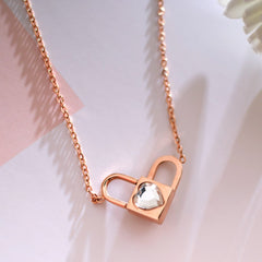 Rose Gold Heart Creative Rotating Lock Chain Necklace
