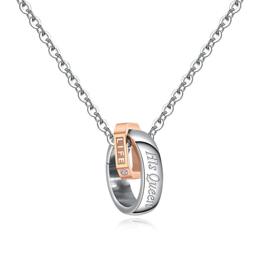 Stainless Steel Her King His Queen Couple Interlocking Necklace