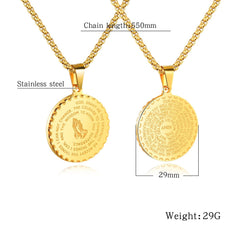 Stainless Steel Mens Religious Round Coin Necklaces