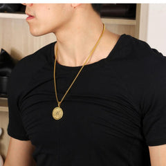 Stainless Steel Mens Religious Round Coin Necklaces