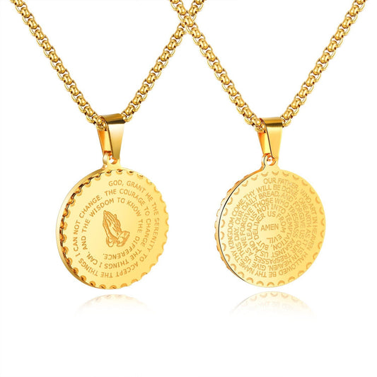 Stainless Steel Mens Religious Round Coin Necklaces