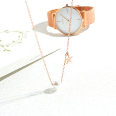 Women Rose Gold Pearl Necklace