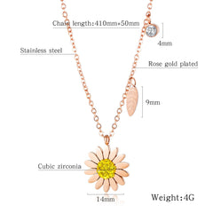 Womens Steel Rose Gold Flower Necklace