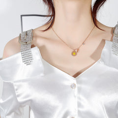 Womens Steel Rose Gold Flower Necklace