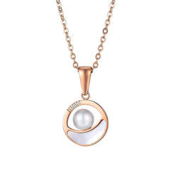 Steel Rose Gold Oyster Pearl Necklace