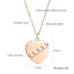 Steel Rose Gold Cubic Zirconia Heart Necklace