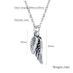 Stainless Steel Retro Angel Wing Necklace