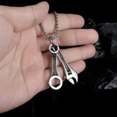 Stainless Steel Spanner Wrench Mens Biker Necklace