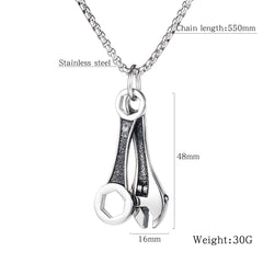Stainless Steel Spanner Wrench Mens Biker Necklace