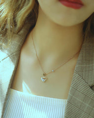 Rose Gold Oyster Pearl Cz Heart Necklace