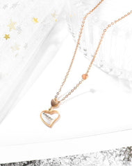 Rose Gold Oyster Pearl Cz Heart Necklace