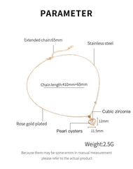 Rose Gold Oyster Pearl Cz Heart Necklace