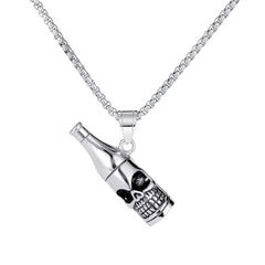 Stainless Steel Wine Bottle Skull Necklace
