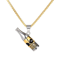 Stainless Steel Wine Bottle Skull Necklace