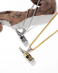 Stainless Steel Wine Bottle Skull Necklace