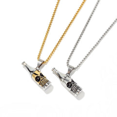 Stainless Steel Wine Bottle Skull Necklace
