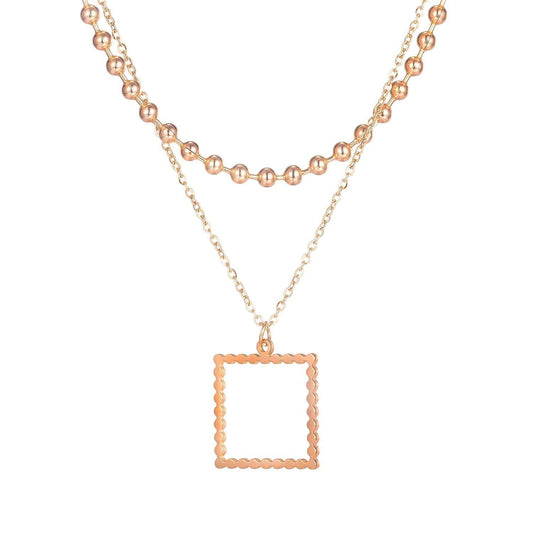 Stainless Rose Gold Ball Layered Chain Necklace