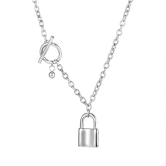 Womens Rose Gold T-Bar Lock Necklace