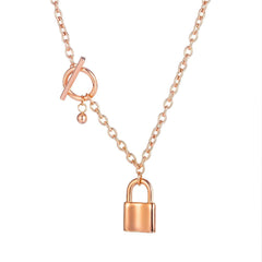 Womens Rose Gold T-Bar Lock Necklace
