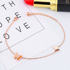 Steel Rose Gold Butterfly Anklet