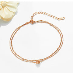 Stainless Steel Rose Gold Simple Cubic Zircon Double-layer Anklet
