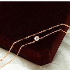 Stainless Steel Rose Gold Simple Cubic Zircon Double-layer Anklet