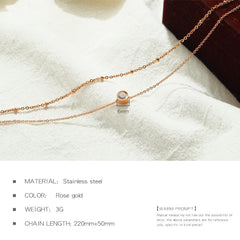 Stainless Steel Rose Gold Simple Cubic Zircon Double-layer Anklet