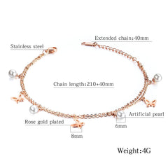 Stainless Steel Rose Gold Pearl Anklet
