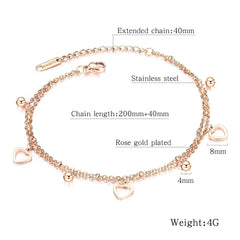 Stainless Steel Rose Gold Heart Anklets