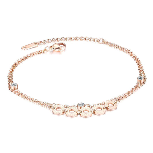 Stainless Steel Rose Gold CZ Anklet Bracelet