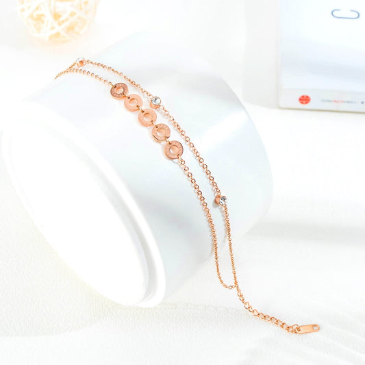 Stainless Steel Rose Gold CZ Anklet Bracelet